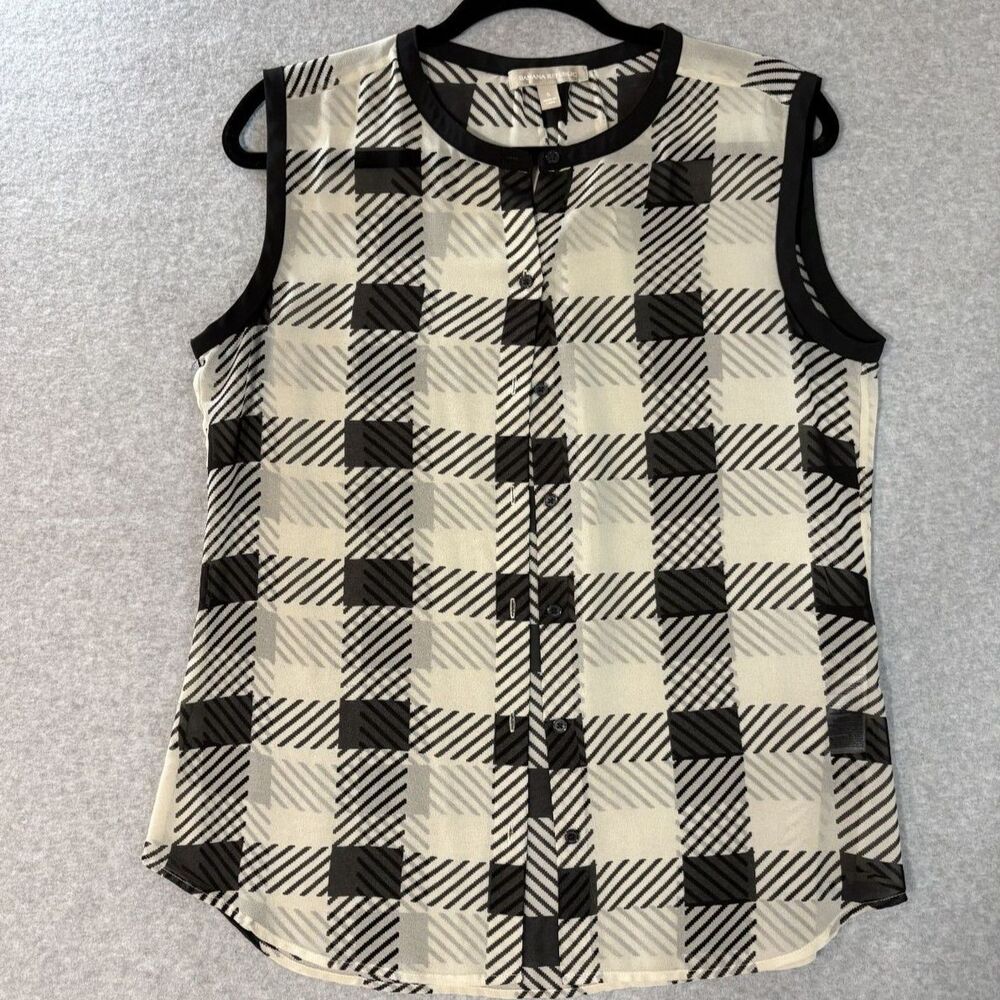 BANANA REPUBLIC Black & Ivory Plaid Sleeveless Blouse Size Small